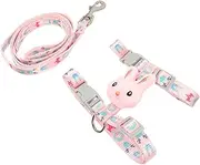 TOGEVAL Cat Harness Leash Rabbit Print Soft Material Adjustable Long Rope for Outdoor Pet Walking