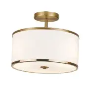 Luxury Semi Flush Mount Ceiling Light, 3-Light Drum Lamp with Gold Brass