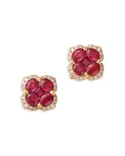 Bloomingdale's Fine Collection Ruby & Diamond Flower Halo Stud Earrings in 14K Yellow Gold