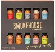 Smokehouse by Thoughtfully, Smokehouse Grilling Spice Set in Mini Glass Bottles, Grill Seasoning Flavours Include Caribbean, Black Cajun, Jamaican Jerk, Jalapeno, Montreal and More, Pack of 10
