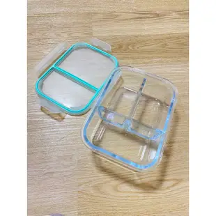 三入組）二手玻璃保鮮盒 分隔保鮮盒 圓形保鮮盒 食物分裝 耐熱耐冷 便當盒 可微波 可蒸煮