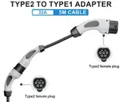 Type2 To Type1 Cable Electric Vehicle Charger Adapter 16A 32A Charging Cable Portable Electric Vehicle Charger Plug 32A 5m