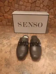 Senso Rooney Slip on Black Embossed Sandals Loafer Mules 38/39EU 8/9US NEW