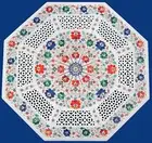 Octagon Marble Coffee Table Top Floral Pattern Inlay Work Patio Table for Garden