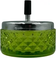 4.4” Vintage Round Push Down Glass Ashtray – Spinning Self-Extinguishing Design for Indoor/Outdoor Use Choose Your Own Colour (Green)