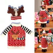 3Pcs Christmas Wine Bottle Decor Set Holiday Wine Bottle Sweater Cover with Hat