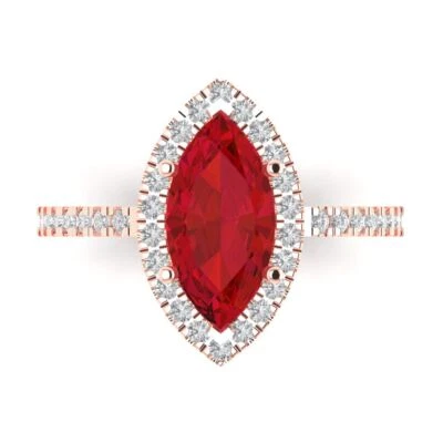 2.38Ct Marquise Cut Ruby Gold Halo Engagement Promise Statement Bridal Ring