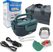 Electric Heating Lunch Box Food Warmer, 1.5L Heated Lunch Box, Car and Home 2 in 1. Electric Lunch Box, Suitable for Use in Cars, Homes, Offices and Schools. Carrying Bag with Fork and Spoon