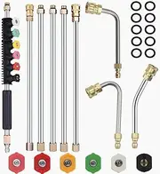 Pressure Washer Extension Wand Set - Selkie Upgrade Power Washer Lance with Spray Nozzle Tips,30°,90°,120° Curved Rod, 1/4’’Quick Connect, for Anti-Leaked Ring 4000 PSI