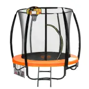 8ft Outdoor Orange Trampoline For Kids And Children Suited For Fitness Exercise Gymnastics With Safety Enclosure Basketball Hoop Set