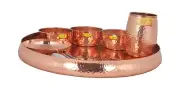 Copper Thali Set Hammered Designer - 9 Pcs Dinner Set Serveware