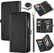 [Dswteny] Wallet Case for Google Pixel 8 Pro 5G with Detachable Magnetic Phone Case, Retro Zipper PU Leather Flip Card Holder Stand Cell Phone Cover for Pixel8Pro Pixel8 XL Eight 8Pro Women Men Black