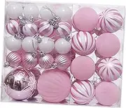 GARENDE 46 Pieces Christmas Balls Christmas Tree Hanging Balls Pendants Crafts DIY Christmas Baubles for New Year Wedding Holiday, Flocking Pink