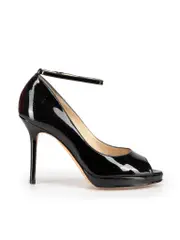 Black Patent Leather Loxley Peep-Toe Platform Heels