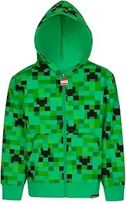 [Minecraft] Boy's Hoodie - Green Creeper Zip-Up Hooded Sweatshirt for Boys and Teens Ages 4-18