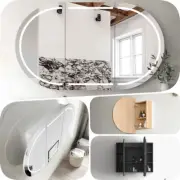 QLD Otti LED 900 1200 1500 1800mm Bondi Pill Oval Plywood Mirror Shaving Cabinet