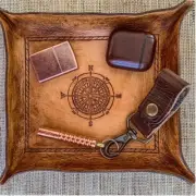 Personalized Leather Valet Tray. Compass Rose Desk Tray, Change tray, Bowl.