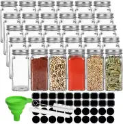 30 Pack Glass Spice Jars 4 Oz with Labels, Empty Square Spice Bottles Seasoning