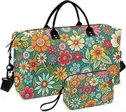[ZRYSMY] Colorful Florals Boho Duffel Bag for Traveling, Travel Bag Gym Bag, with Multiple Interior Pockets Shoulder Weekender Bag for Women Men with Toiletry Bag 20.5L x 1.9W x 13.8H, Multi-Colored