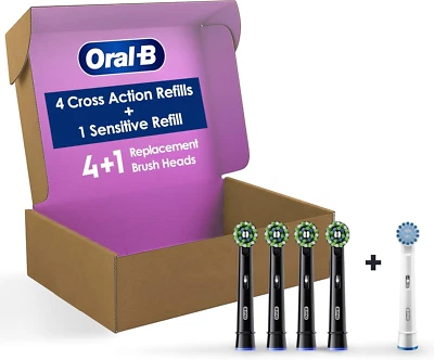 Oral-B Crossaction Electric Toothbrush Replacement Brush Heads, Black, 4 Count +