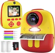 MOREXIMI Instant Camera for Kids, Kids Print, Best Digital Toys Gifts 3 4 5 6 7 8 9 Year Old Boys Girls, 26MP Video with Print Paper, 32GB SD Card , PrintCam-Yellow