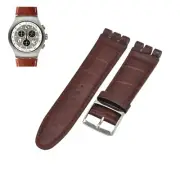 23mm Brown Leather Watch Strap For Swatch XL Irony The Chrono YOS403