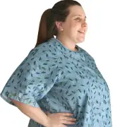 2 Pack - Patient Gown Back Tie Blue Leaf Print 100% Polyester Hospital Gown M-XL