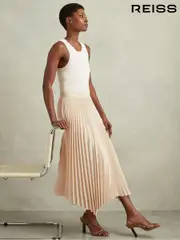 Reiss Ivory/Nude Marnie Hybrid Knitted Midi Dress (B47583) | $460