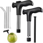 2 Pack Coconut Opener Tool with 4 Reusable Straws and Brush, Easy Convenient Tap