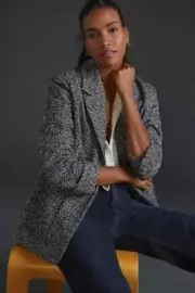 NWT $198 Anthropologie Women Relaxed Patch-Pocket Blazer Coat S Avec Les Filles