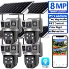 4X 8MP Solar Dual Lens Camera Home Security Outdoor Wifi Wireless IP Camera PTZ