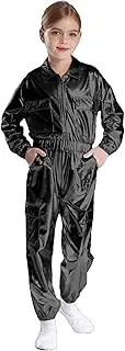 [FEESHOW] Kids Girls Metallic Hip Hop Dance Costume Long Sleeve Jacket with Pants Glitter Trainningsuit Disco Steetwear Outfits