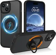 BENTOBEN for iPhone 15 Case, Magnetic Slim Matte Invisible Stand Phone Cases Compatible with MagSafe [Rugged Ring Holder] Bumper Shockproof Full Body Protective Cover for iPhone 15 6.1 inch, Black