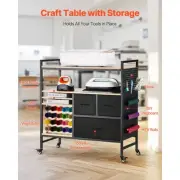 Rolling Craft Cart Storage Table with 20 Vinyl Roll Holders Three Drawers Black