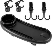 Stroller Snack Tray with Cup Holder Removable Baby Snack Tray with 2 Hooks Universal Stroller Food Tray Exclusive Non Slip Clip Firmly Grip Stroller Bar with Adjustable Buckle for Strollers