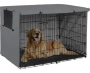 Explore Land 48 Inches Dog Crate Cover - Durable Polyester Gray Open Box