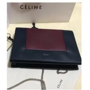 全新保真 Celine Celine frame woc 深藍酒紅/焦糖色 單肩斜挎包