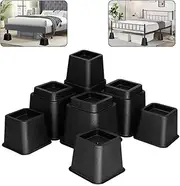 Adjustable Bed Furniture Risers-Stackable Bed Frame Risers,Heavy Duty Risers for Beds Elevation in Heights 3, 5 or 8 Inch for Chair, Table and Sofa- Supports up to 1300 lbs - (Set of 8 Riser, Black)