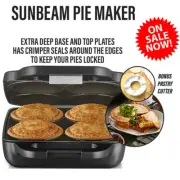 Sunbeam Pie Maker Electric Cooker 4 Deep Sized Pies Non-Stick Plates Machine