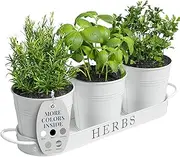 Barnyard Designs Indoor Outdoor Herb Garden Planter Set with Tray, Metal Windowsill Herb Pots, White, Set/3