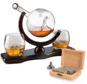 Etched World Decanter whiskey Globe - Whiskey Gift Set Globe Decanter with An...