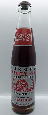 10 OZ COCA COLA COMMEMORATIVE BOTTLE - 1990 AURORA FARMERS FAIR