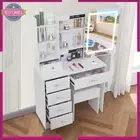 Dressing Table Set Makeup Vanity LED Mirror Drawers Storage White Dresser Stool