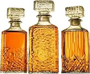 Bafnsiji Whiskey Decanter, Glass Square Glass Decanter, Decanter for Drinks, Crystal Whiskey Decanter Set, Stylish Whisky Carafe for Men, 3 Piece