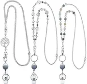 3 Pieces Retractable Badge Reel Lanyard with ID Holder Clip Stainless Steel Beaded Chain Retractable Badge Reel