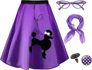 [Knemksplanet] Women's 50s Poodle Midi Skirts 4Pcs 1950s Costume Accessories Outfit Scarf Eyeglasses Polka Dot Earrings