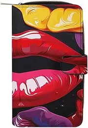 [LQPMNK] PU Leather Wallet, Colorful Lips Print Wallet with Multiple Slots Elegant Wallet Business Wallet Travel Wallet Bifold Wallet, style, 19.7x11x3.5cm, Minimalist