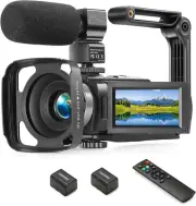 FHD 1080P Video Camera with 16X Zoom, LCD, Microphone, and Accessories