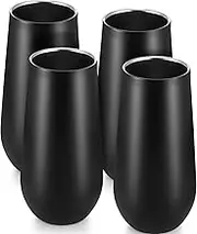 Skylety 4 Pack Stemless Double-Insulated Wine Tumbler Champagne Flutes, 6 OZ Reusable Cocktail Cups Unbreakable Champagne Toasting Glasses with Lids Black