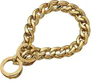 Aiyidi Strong Gold Chain Dog Collar 11/13/15MM Wide Stainless Steel 18K Gold NK Chain Cuban Link Collar Chew Proof Walking Training Collar 12inch-26inch for Small Medium Large Dogs (13mm, 22inch